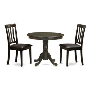 Pemberly Row 3-Piece Wood Dining Set with Round Table in Cappuccino