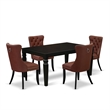 Pemberly Row 5-Piece Dining Set in Black with Burgundy Faux Leather Seats