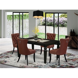 Pemberly Row 5-Piece Dining Set in Black with Burgundy Faux Leather Seats