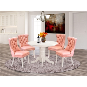 Pemberly Row 5-Piece Round Kitchen Set in Linen White with Beige Red Chairs