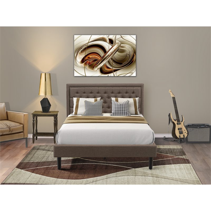 Pemberly Row 2-Piece Queen Wood Bedroom Set with Brown Linen Headboard