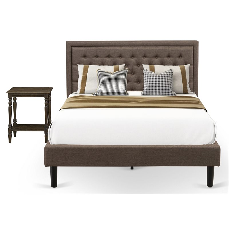 Pemberly Row 2-Piece Queen Wood Bedroom Set with Brown Linen Headboard