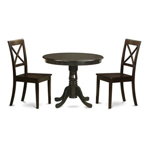 Pemberly Row Antique 3-Piece Round Wood Dining Set in Cappuccino