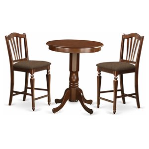 Pemberly Row 3-Piece Dining Table Set with Wood Chairs in Mahogany