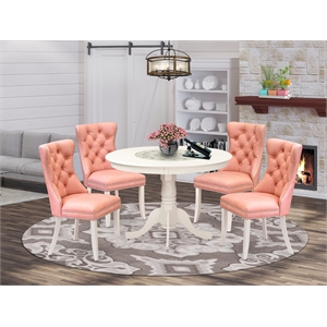 Pemberly Row 5-Piece Dining Room Set in Linen White and Beige Red