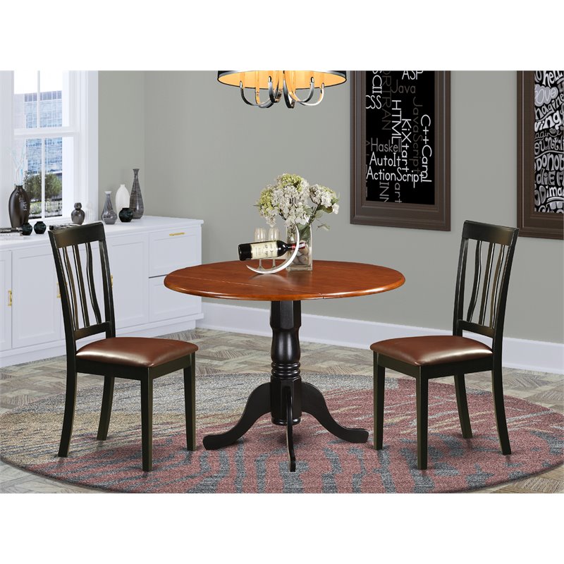 Pemberly Row 3-Piece Dining Set with Wood Chairs in Black/Cherry
