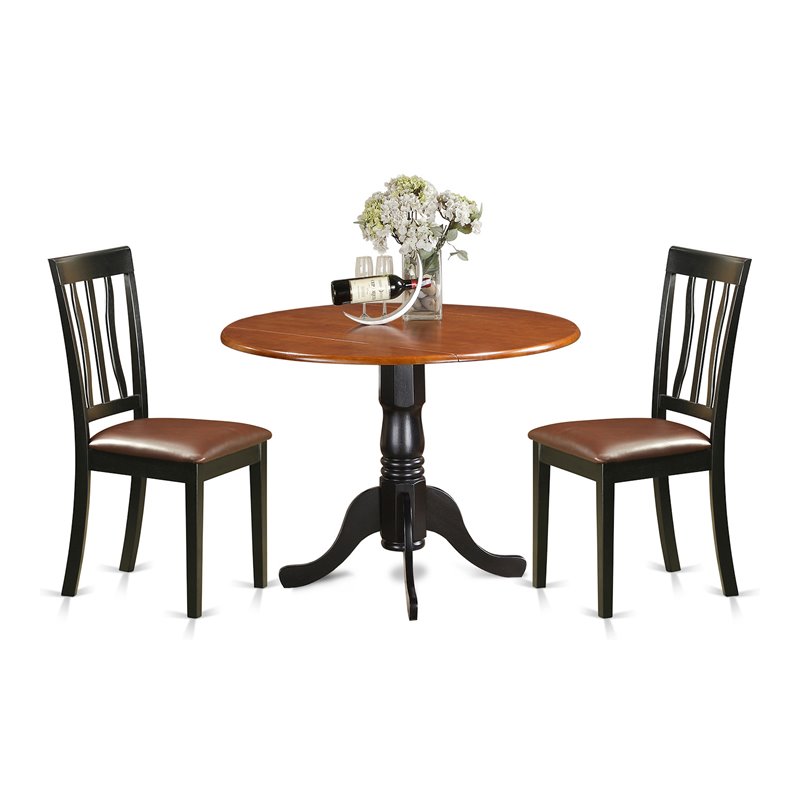 Pemberly Row 3-Piece Dining Set with Wood Chairs in Black/Cherry