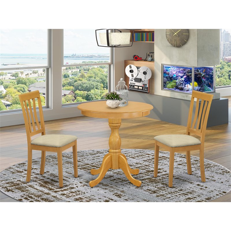 Pemberly Row 3-Piece Wood Dining Set with Upholstered Chairs in Oak