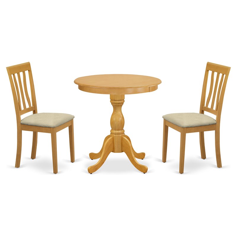 Pemberly Row 3-Piece Wood Dining Set with Upholstered Chairs in Oak