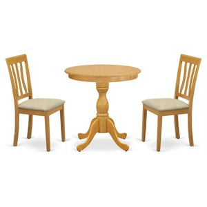 Pemberly Row 3-Piece Wood Dining Set with Upholstered Chairs in Oak