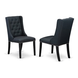 Pemberly Row 2-Piece Dining Chairs Set in Black Linen Upholstery