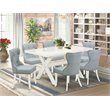 Pemberly Row 7-Piece Wood Dining Set with Linen Seat in Baby Blue