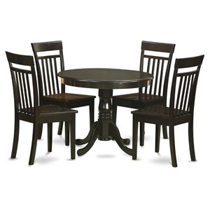Pemberly Row Antique 5-Piece Round Dining Set in Cappuccino Finish