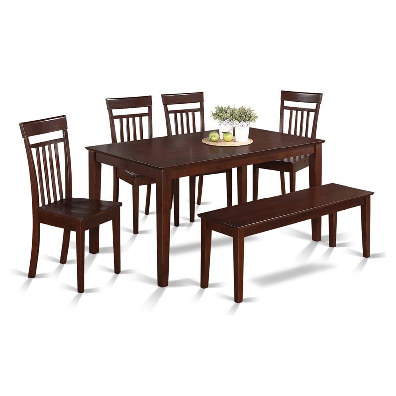 Pemberly Row 6-Piece Dining Set with Wood Seat in Mahogany Finish