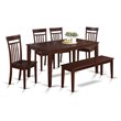 Pemberly Row 6-Piece Dining Set with Wood Seat in Mahogany Finish