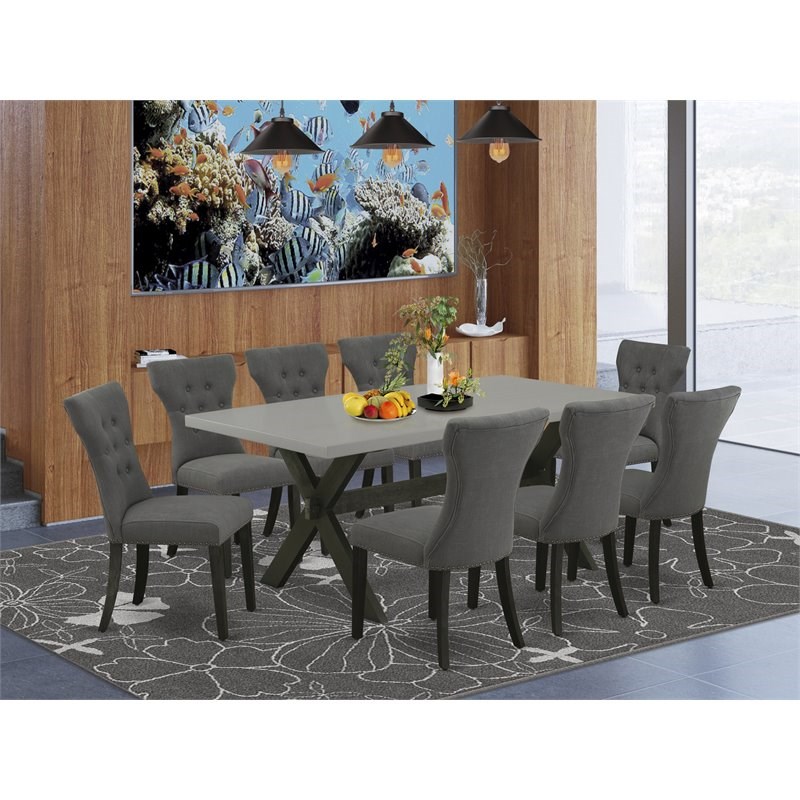Pemberly Row 9-Piece Rectangular Dining Set with Button Tufted Chairs