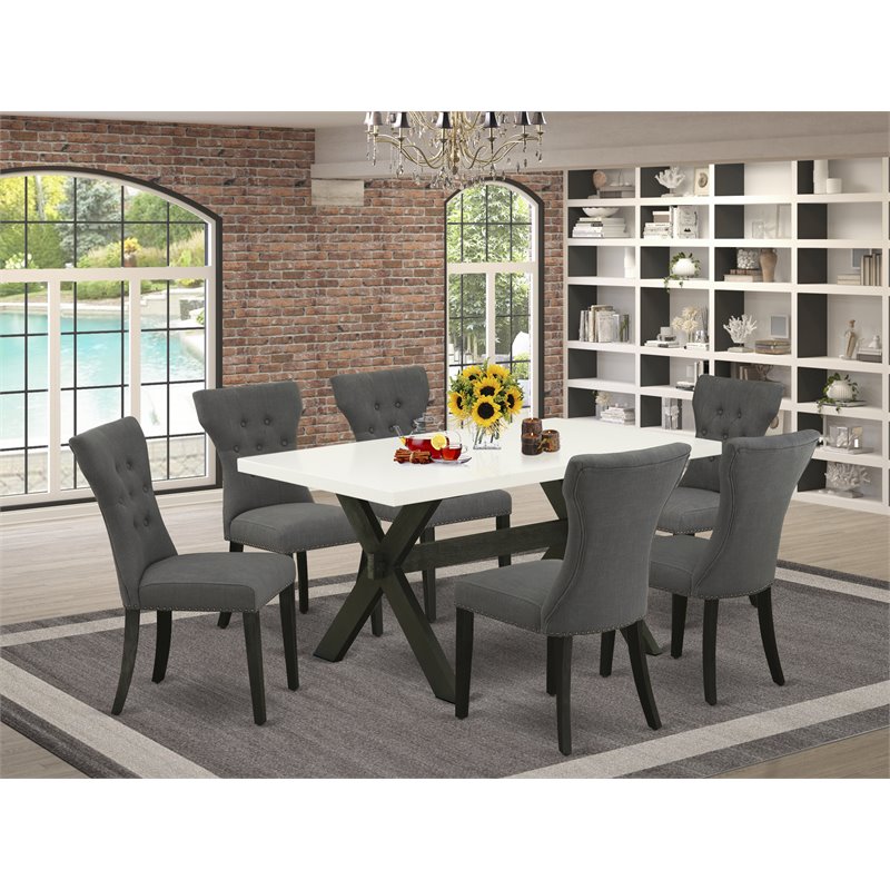 Pemberly Row X-Style 7-Piece Wood Kitchen Set in Mahogany and Dark Khaki