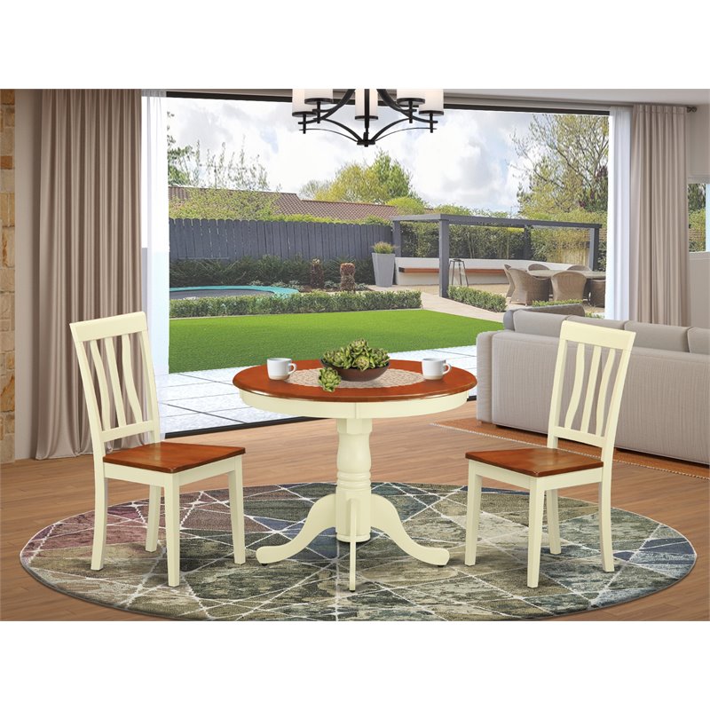Pemberly Row Antique Wood 3-Piece Dining Set in Cream and Cherry