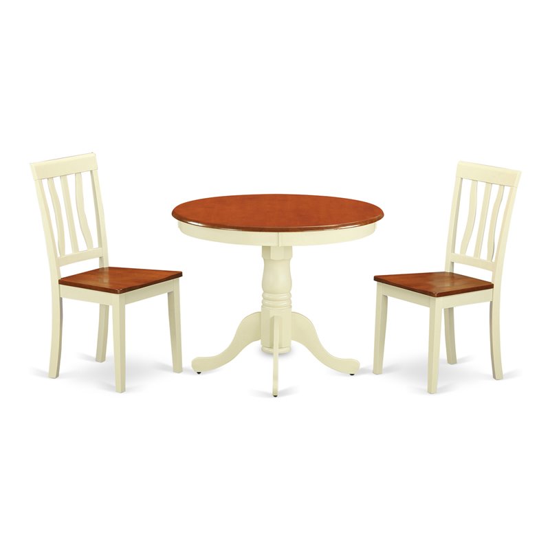Pemberly Row Antique Wood 3-Piece Dining Set in Cream and Cherry