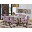 Pemberly Row 9-Piece Wood Dining Set with Parson Chairs in Dahlia Purple