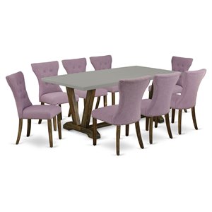 Pemberly Row 9-Piece Wood Dining Set with Parson Chairs in Dahlia Purple