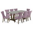 Pemberly Row 9-Piece Wood Dining Set with Parson Chairs in Dahlia Purple