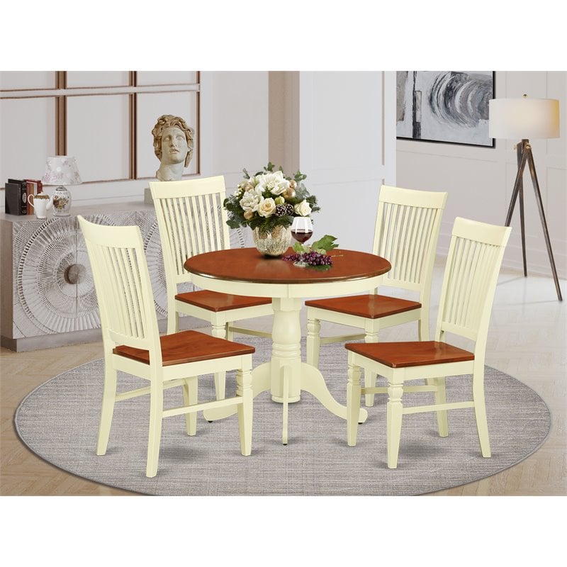 Pemberly Row 5-Piece Wood Dining Set in Buttermilk and Cherry Finish