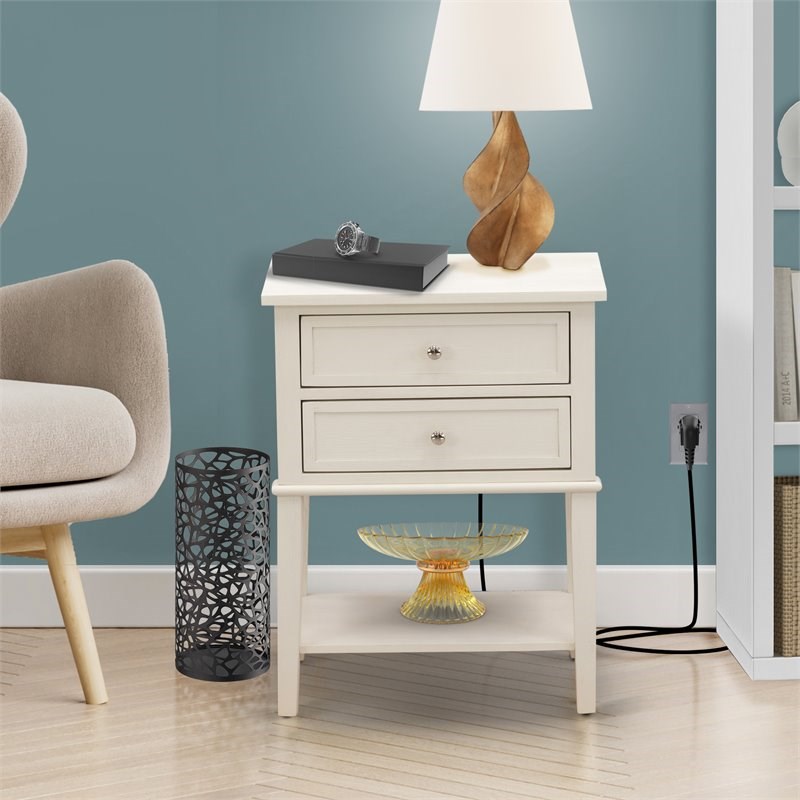 Pemberly Row 16 in Wood Nightstand with 2 Drawers in Buttercream