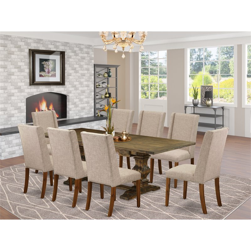 Pemberly Row 9-Piece Wood Dining Set in Jacobean Brown and Clay