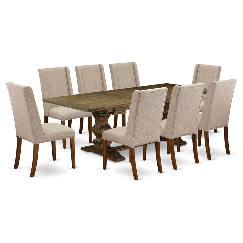 Pemberly Row 9-Piece Wood Dining Set in Jacobean Brown and Clay