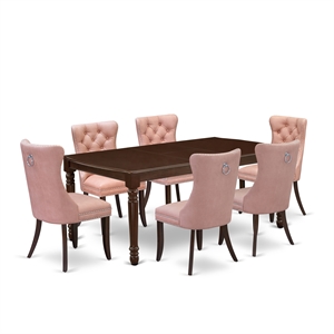 Pemberly Row 7-Piece Wood Dining Set in Mahogany and Beige Red