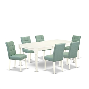 Pemberly Row 7-Piece Dining Table Set in Linen White/Willow Green