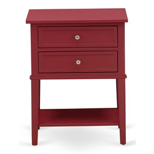 Pemberly Row 16&quot Wood Nightstand in Burgundy Red with 2 Drawers