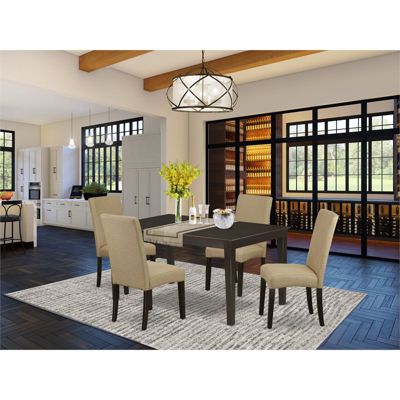 Pemberly Row 5-Piece Wood Dining Set with Upholstered Chairs in Cappuccino