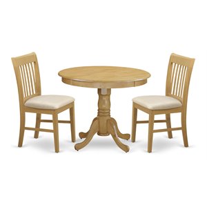 Pemberly Row 3-Piece Round Oak Dining Set with 2 Linen Chairs