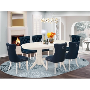 Pemberly Row 7-Piece Oval Kitchen Set with Navy Blue Faux Leather Chairs