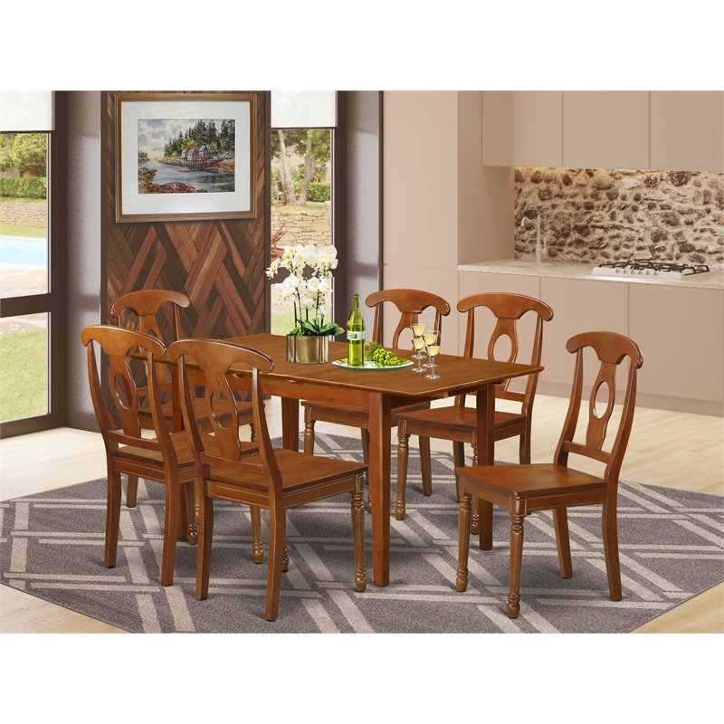 Pemberly Row 7-Piece Wood Dining Set with Butterfly Leaf in Saddle Brown