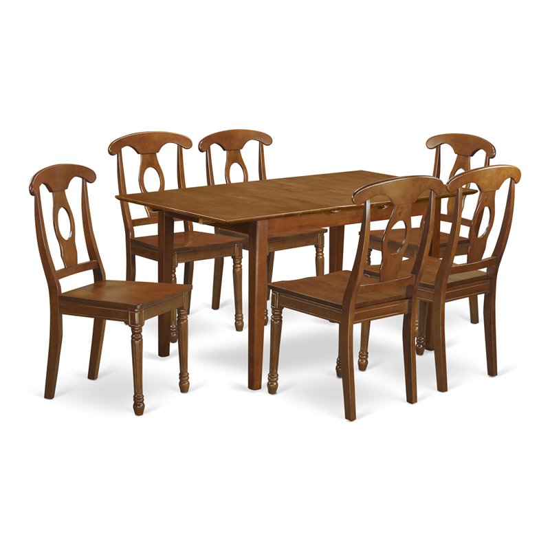 Pemberly Row 7-Piece Wood Dining Set with Butterfly Leaf in Saddle Brown
