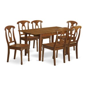Pemberly Row 7-Piece Wood Dining Set with Butterfly Leaf in Saddle Brown
