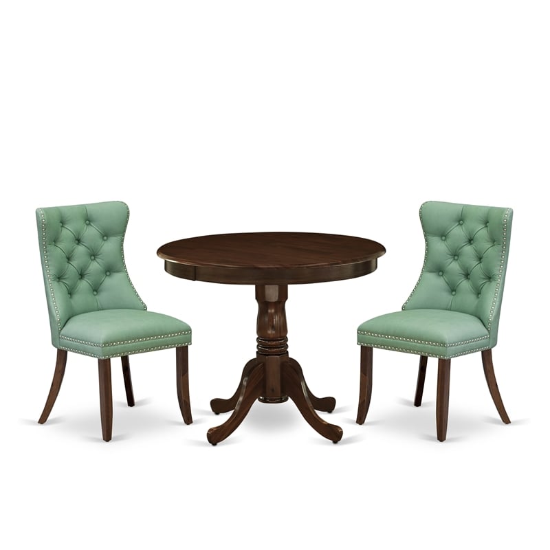 Pemberly Row 3-Piece Kitchen Table Set in Antique Walnut and Willow Green