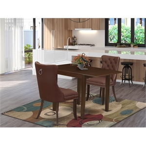 Pemberly Row 3-Piece Dining Table Set in Mahogany with Burgundy Chairs