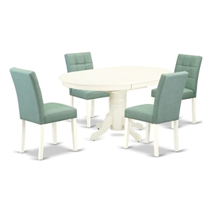 Pemberly Row 5-Piece Dining Table Set in Linen White with Willow Green