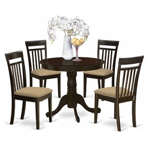 Pemberly Row 5-Piece Round Wood Dining Set in Cappuccino Finish