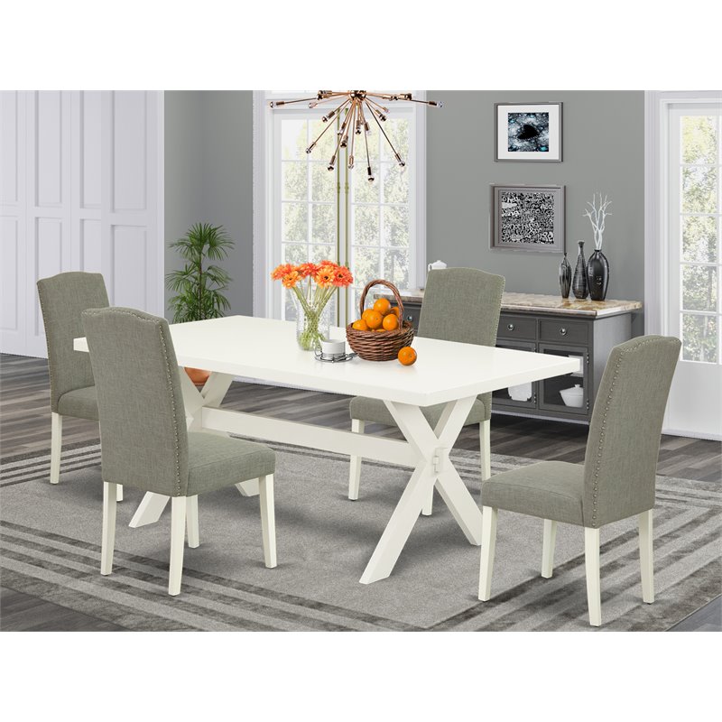 Pemberly Row 5-Piece Wood Dining Set with Rectangular Table in Linen White