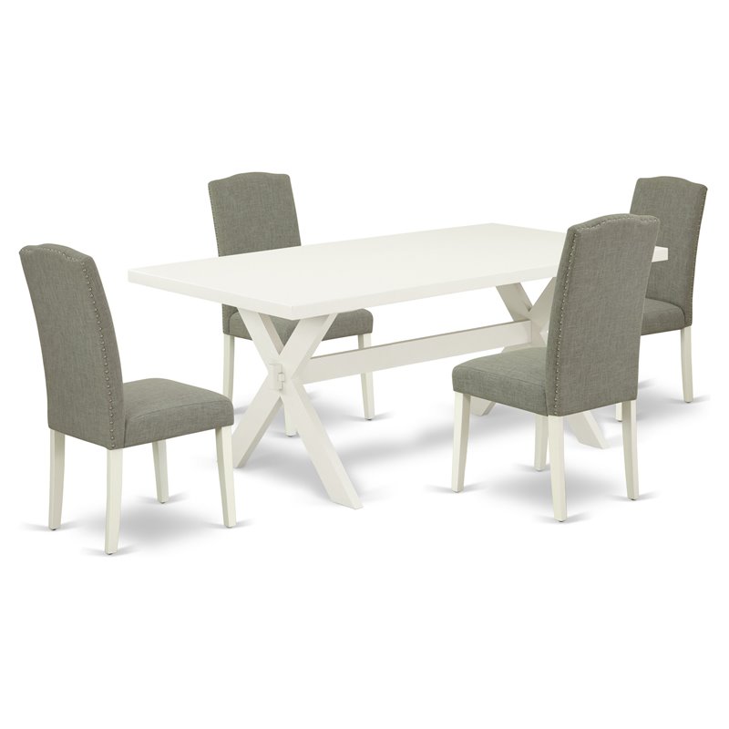 Pemberly Row 5-Piece Wood Dining Set with Rectangular Table in Linen White