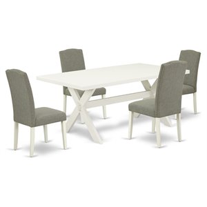 Pemberly Row 5-Piece Wood Dining Set with Rectangular Table in Linen White