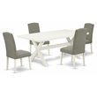 Pemberly Row 5-Piece Wood Dining Set with Rectangular Table in Linen White