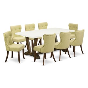Pemberly Row 9-Piece Wood Dining Set in Linen White/Jacobean Finish