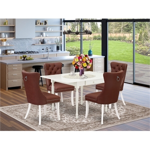 Pemberly Row 5-Piece Dining Table Set with Dropleaf in Linen White/Burgundy