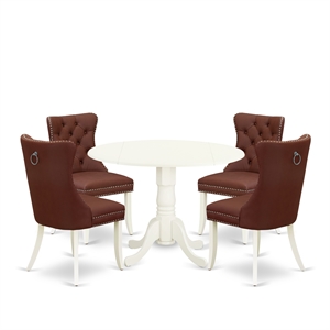 Pemberly Row Round 5-Piece Dining Set with Drop Leaf and Burgundy Chairs